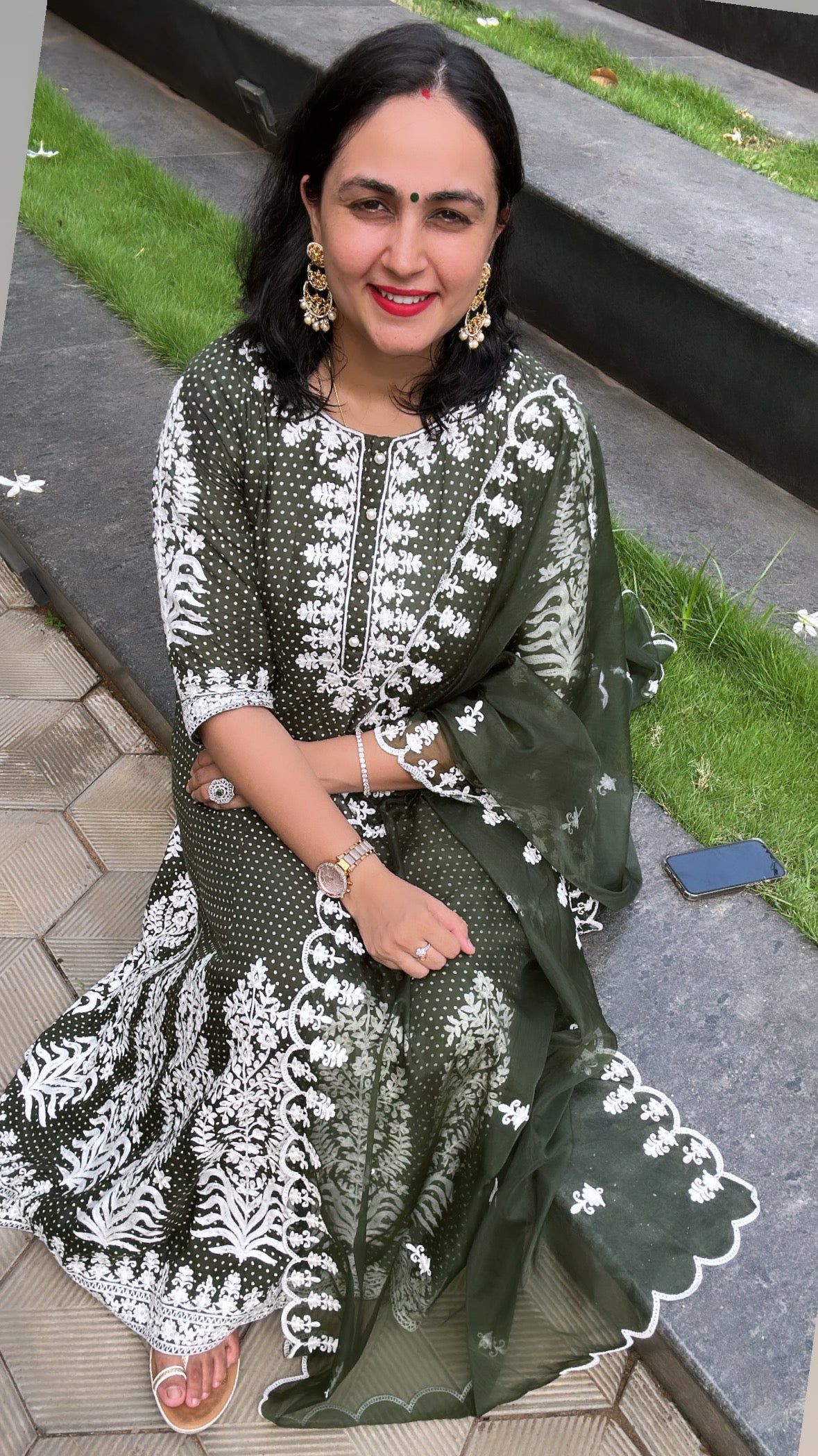 Enchanted Garden - Purple and Green Maxi Long Dress with Dupatta by Vastra by Monty