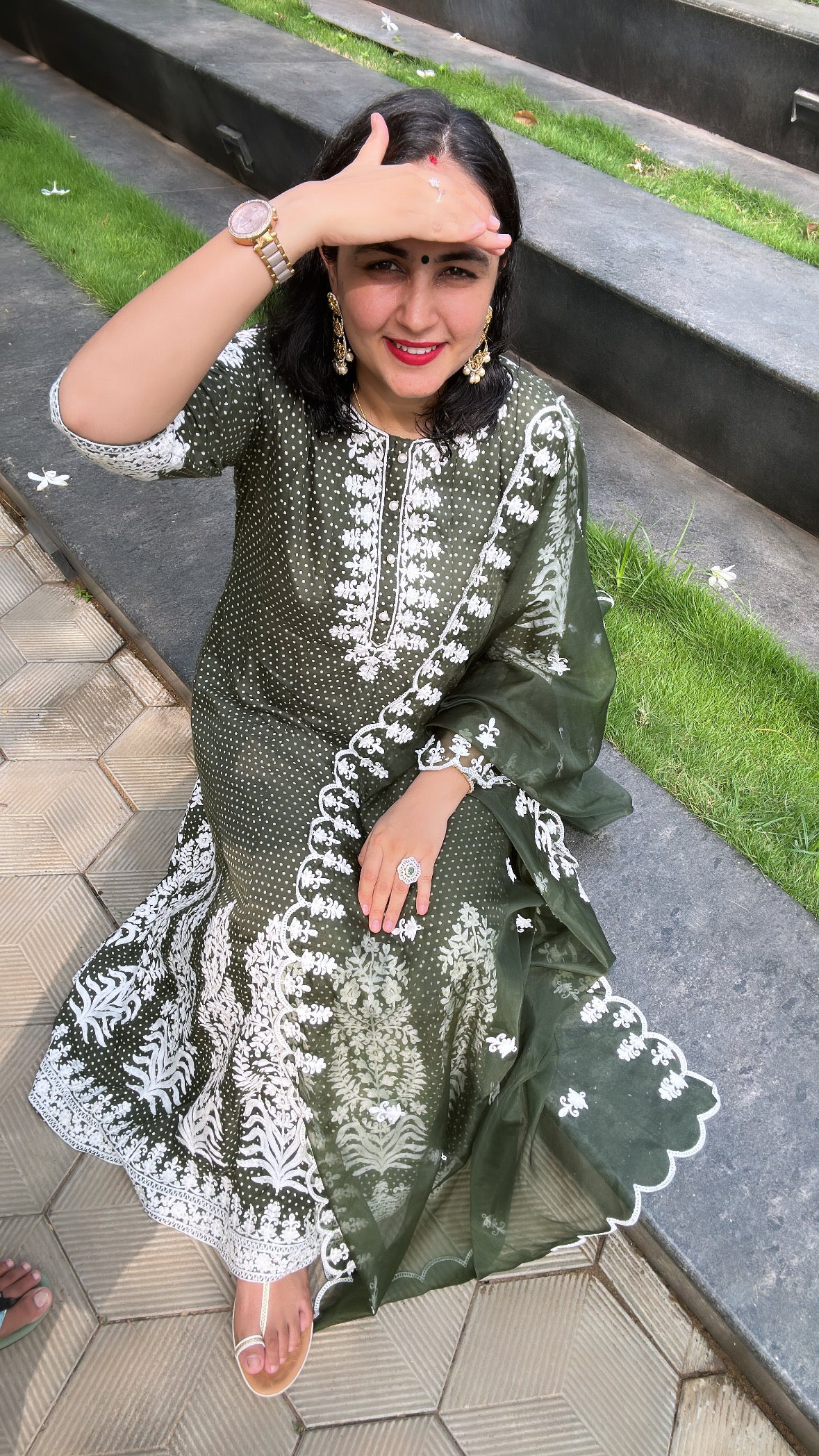 Enchanted Garden - Purple and Green Maxi Long Dress with Dupatta by Vastra by Monty