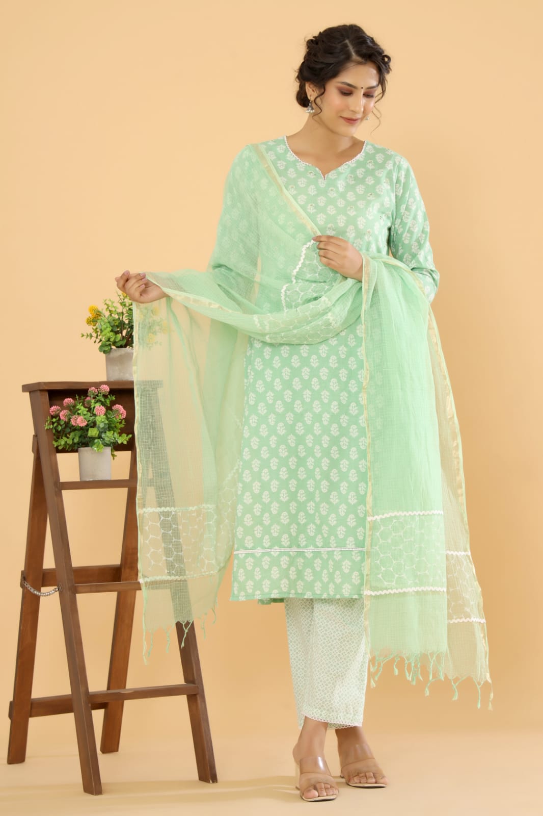 Lotus Fusion - Blue, Green, and Purple Cotton Suit Set by Vastra by Monty