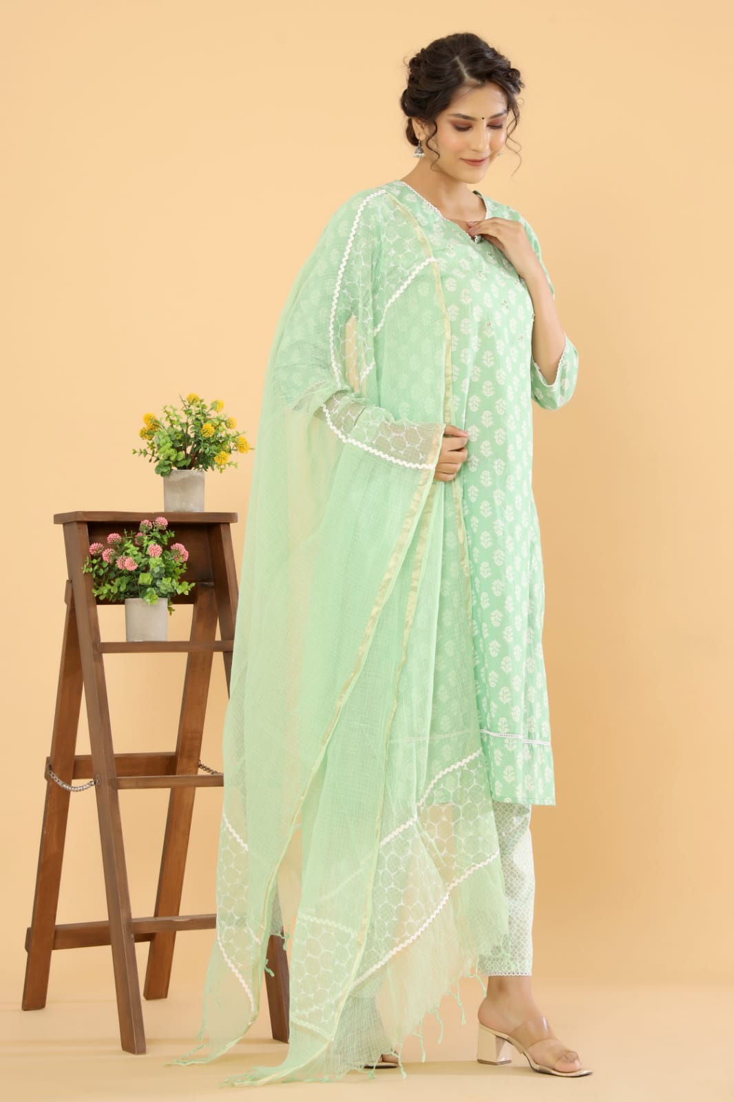 Lotus Fusion - Blue, Green, and Purple Cotton Suit Set by Vastra by Monty
