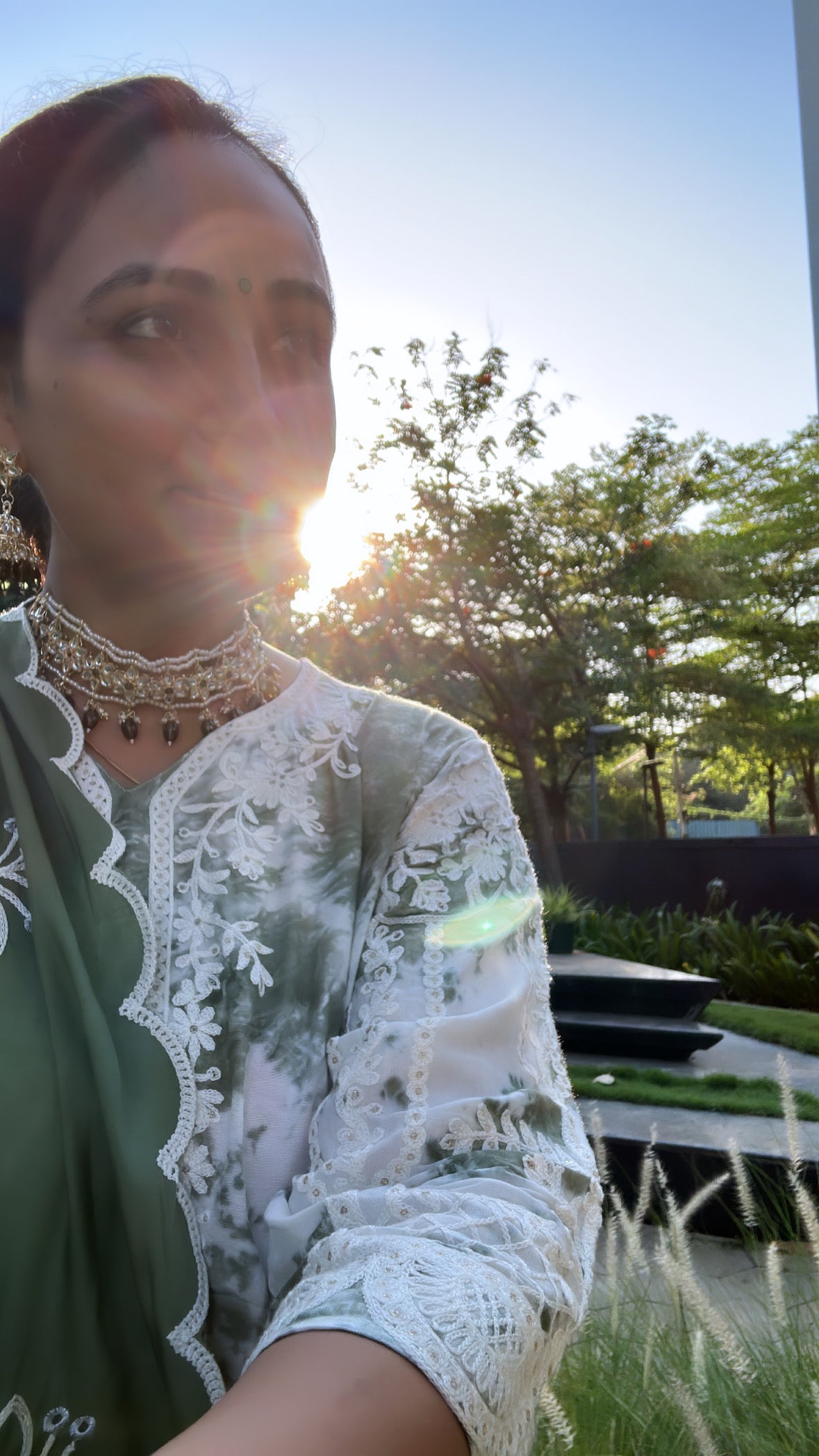 Vibrant Tie Dye - Green Tie Dye Lucknowi Kurta Set by Vastra by Monty