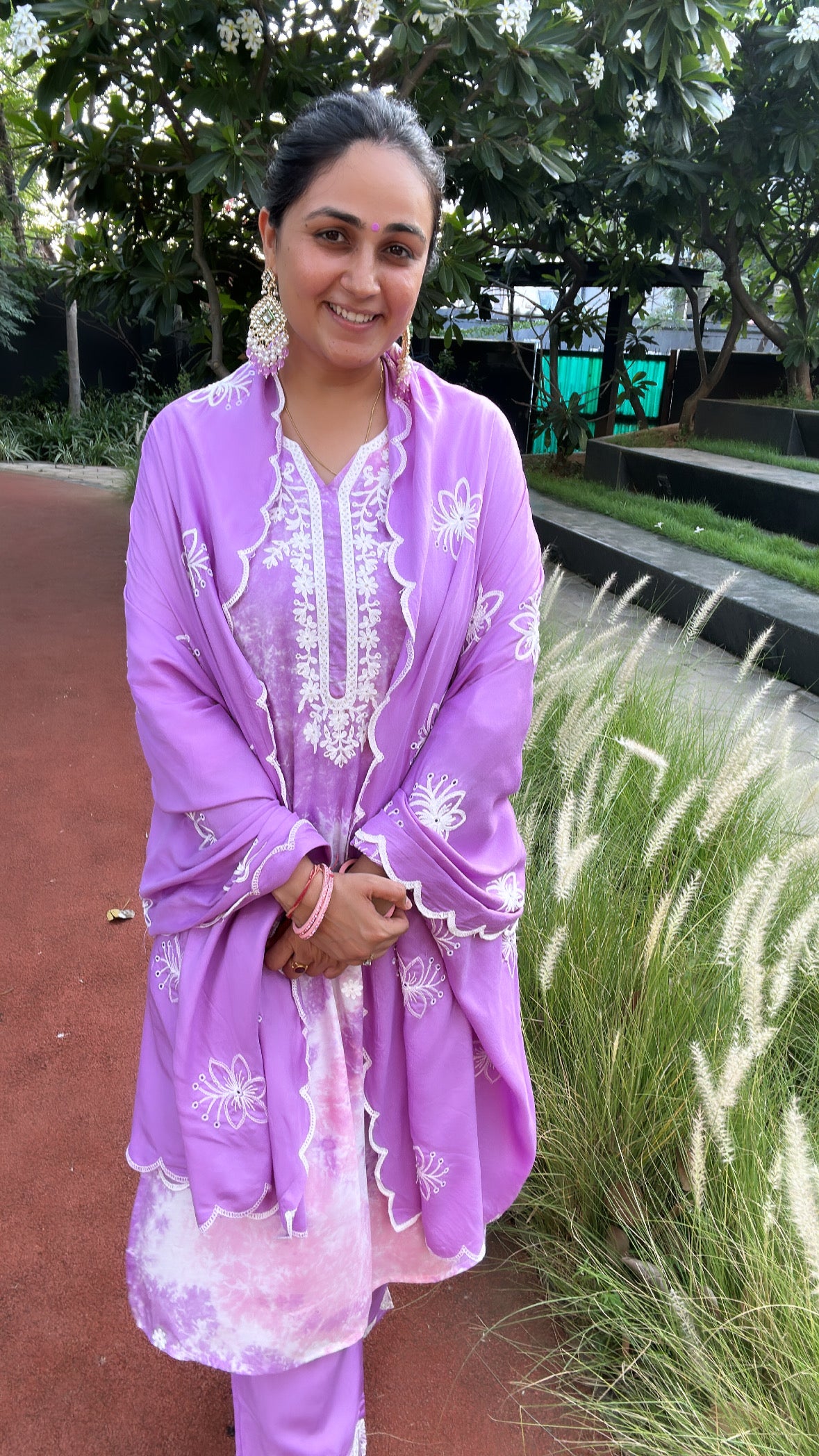 Regal Plum - Tie and Dye Lucknowi Kurta Suit Set by Vastra by Monty
