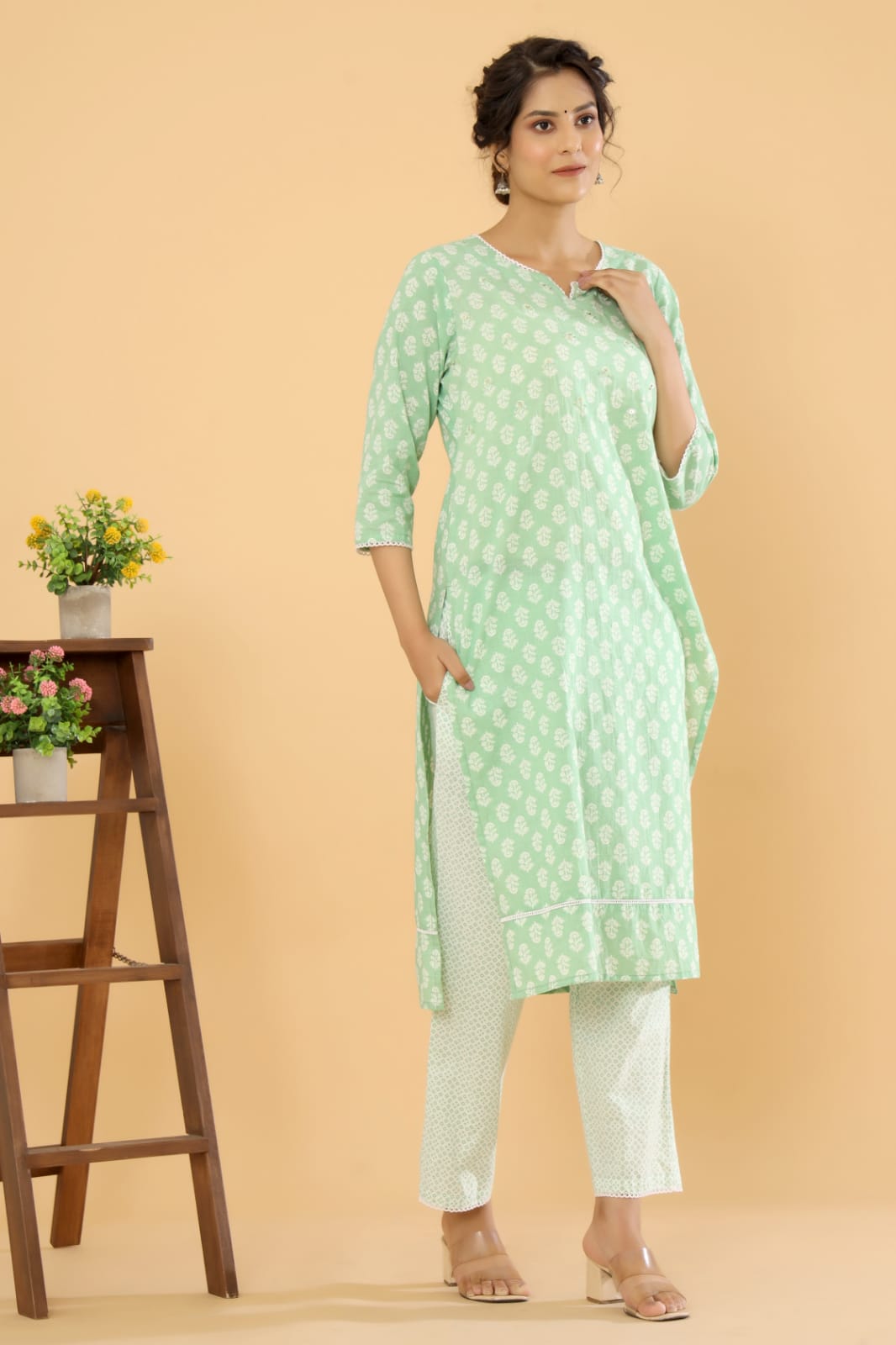Lotus Fusion - Blue, Green, and Purple Cotton Suit Set by Vastra by Monty