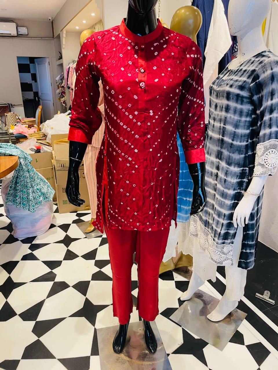Festive Bandhej Finesse - Bandhej on Maroon, Orange, Green, Pink Festive Kurta Pants by Vastra by Monty