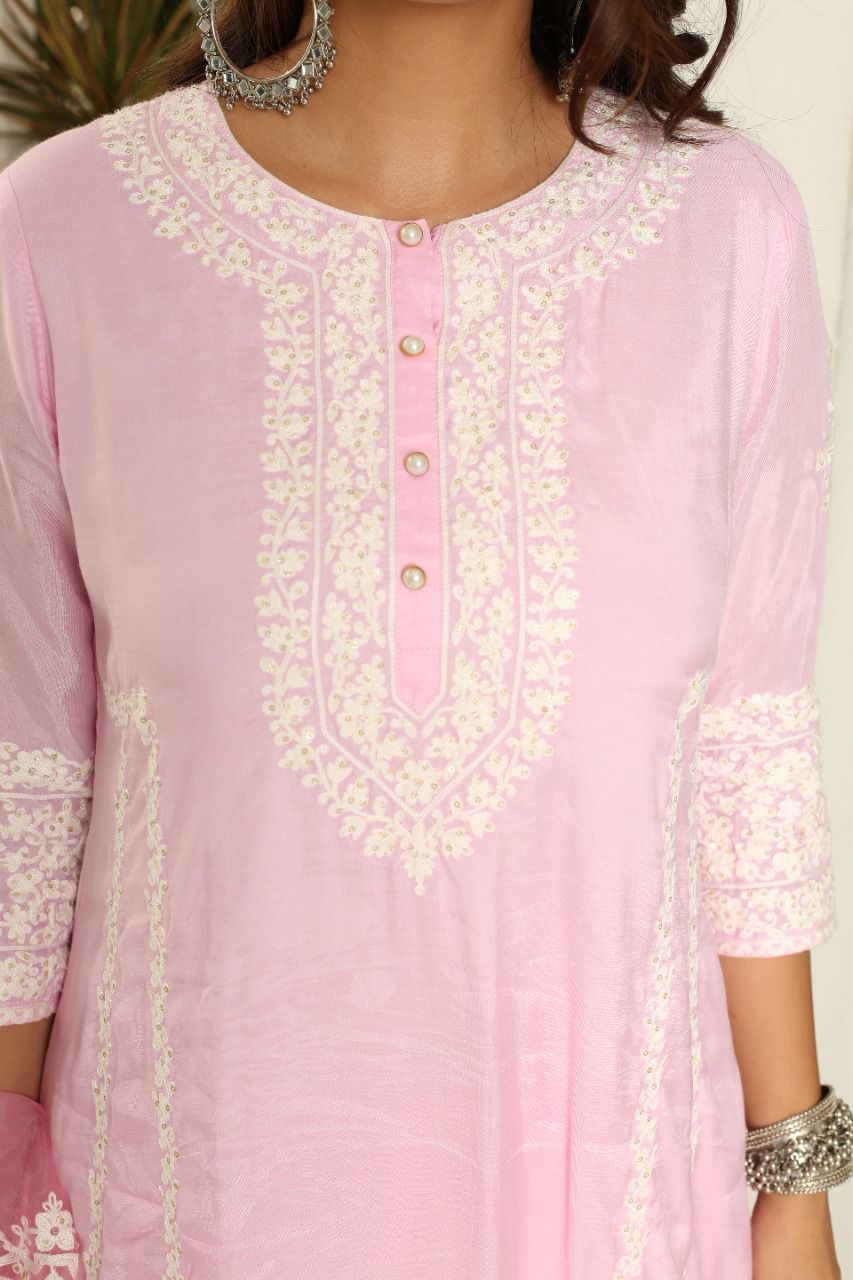 Paradise On Blue and Pink Dupatta Suit Set by Vastra by Monty