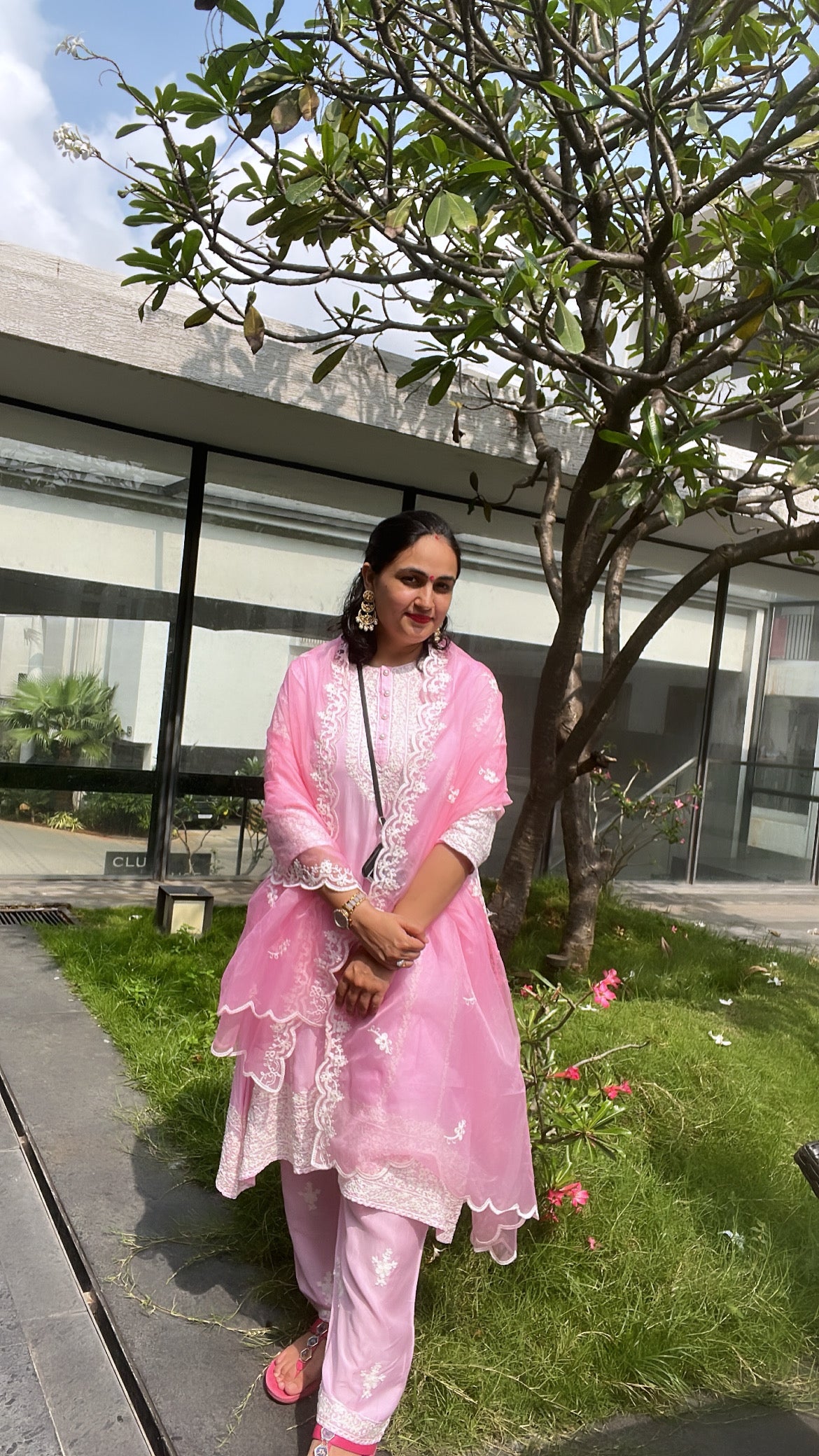 Paradise On Blue and Pink Dupatta Suit Set by Vastra by Monty