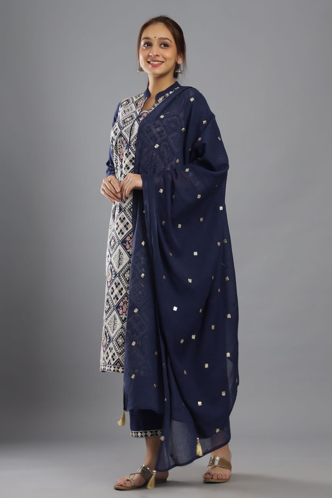 Elegant White, Blue, and Purple Embroidered Suit | Handcrafted by Vastrabymonty | From Jaipur, Rajasthan