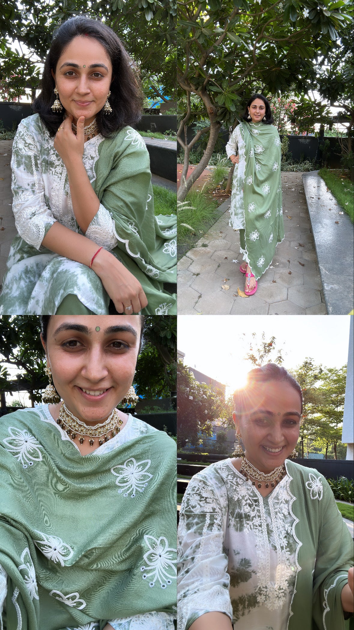 Vibrant Tie Dye - Green Tie Dye Lucknowi Kurta Set by Vastra by Monty