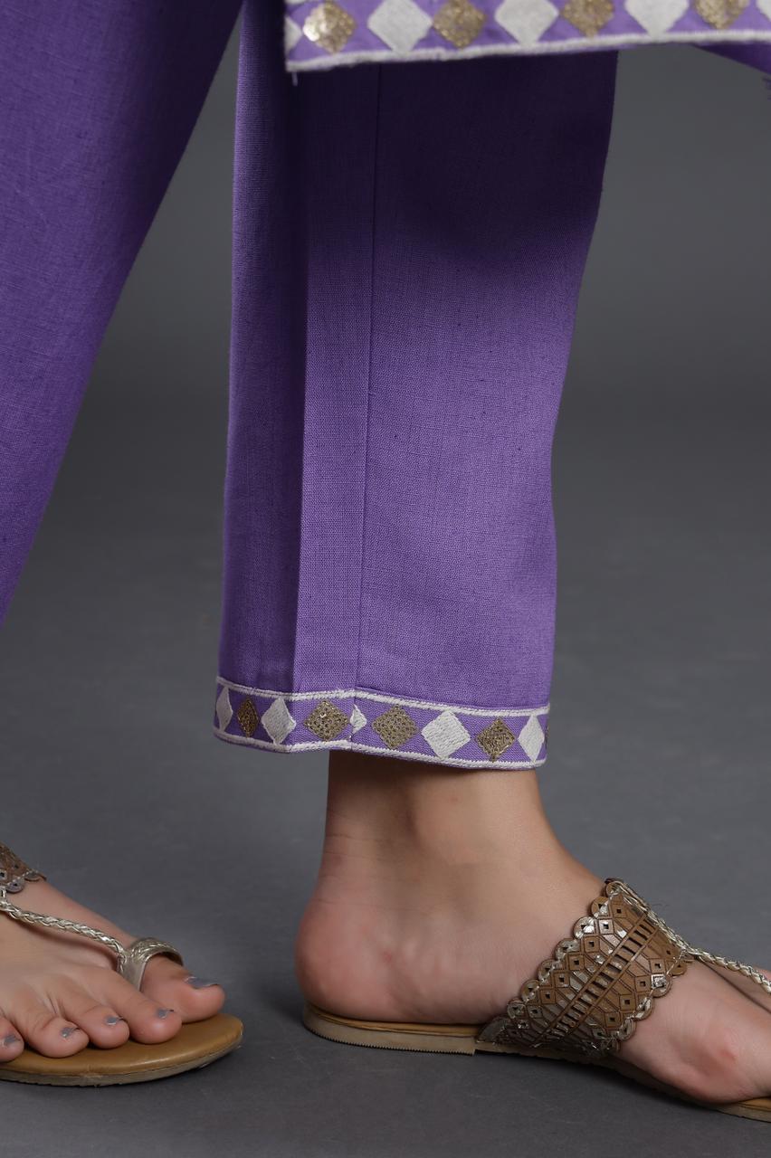 Elegant White, Blue, and Purple Embroidered Suit | Handcrafted by Vastrabymonty | From Jaipur, Rajasthan