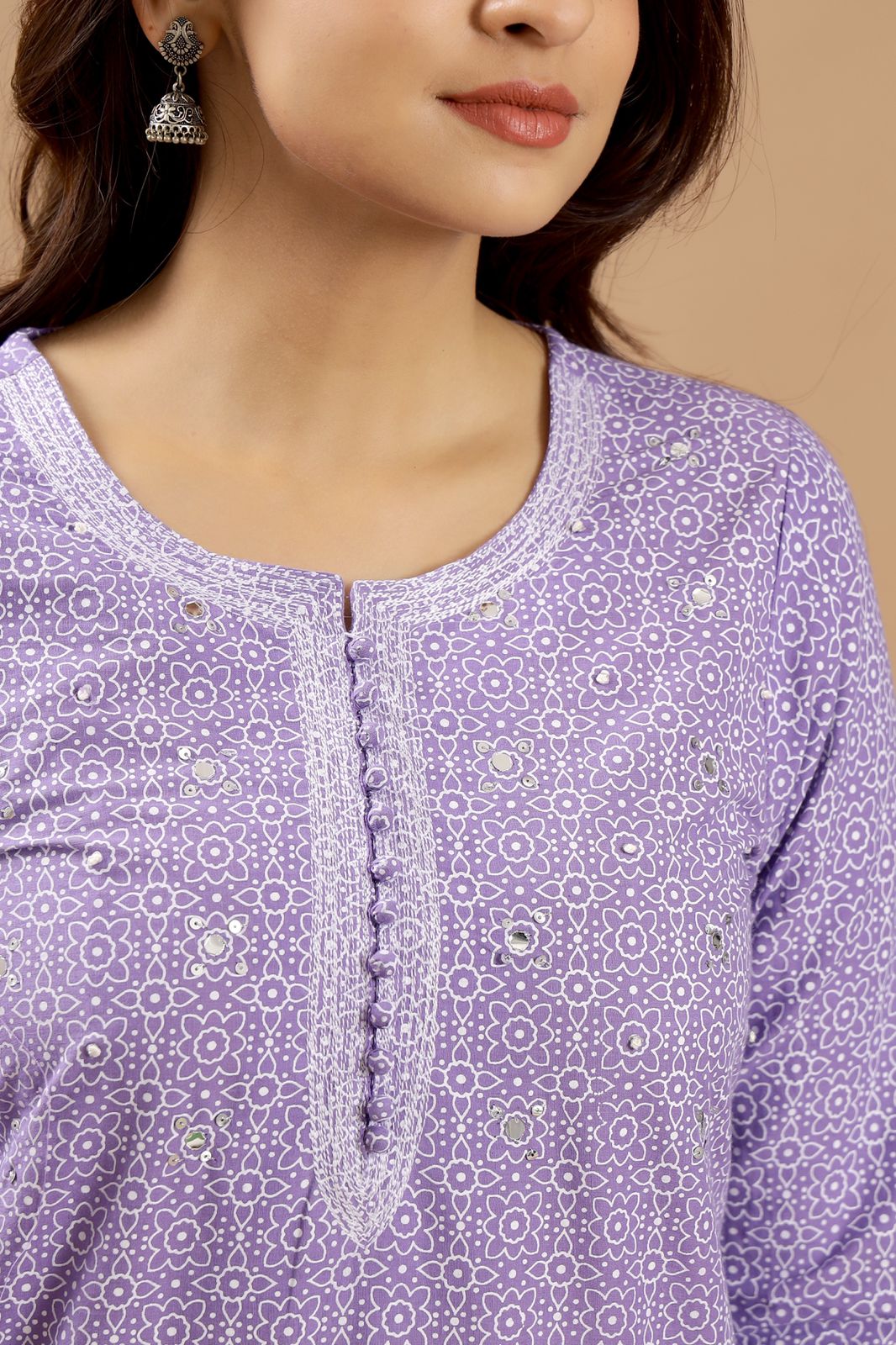 Graceful Harmony - Lavender, Pink, and Grey Cotton Suit Set by Vastra by Monty