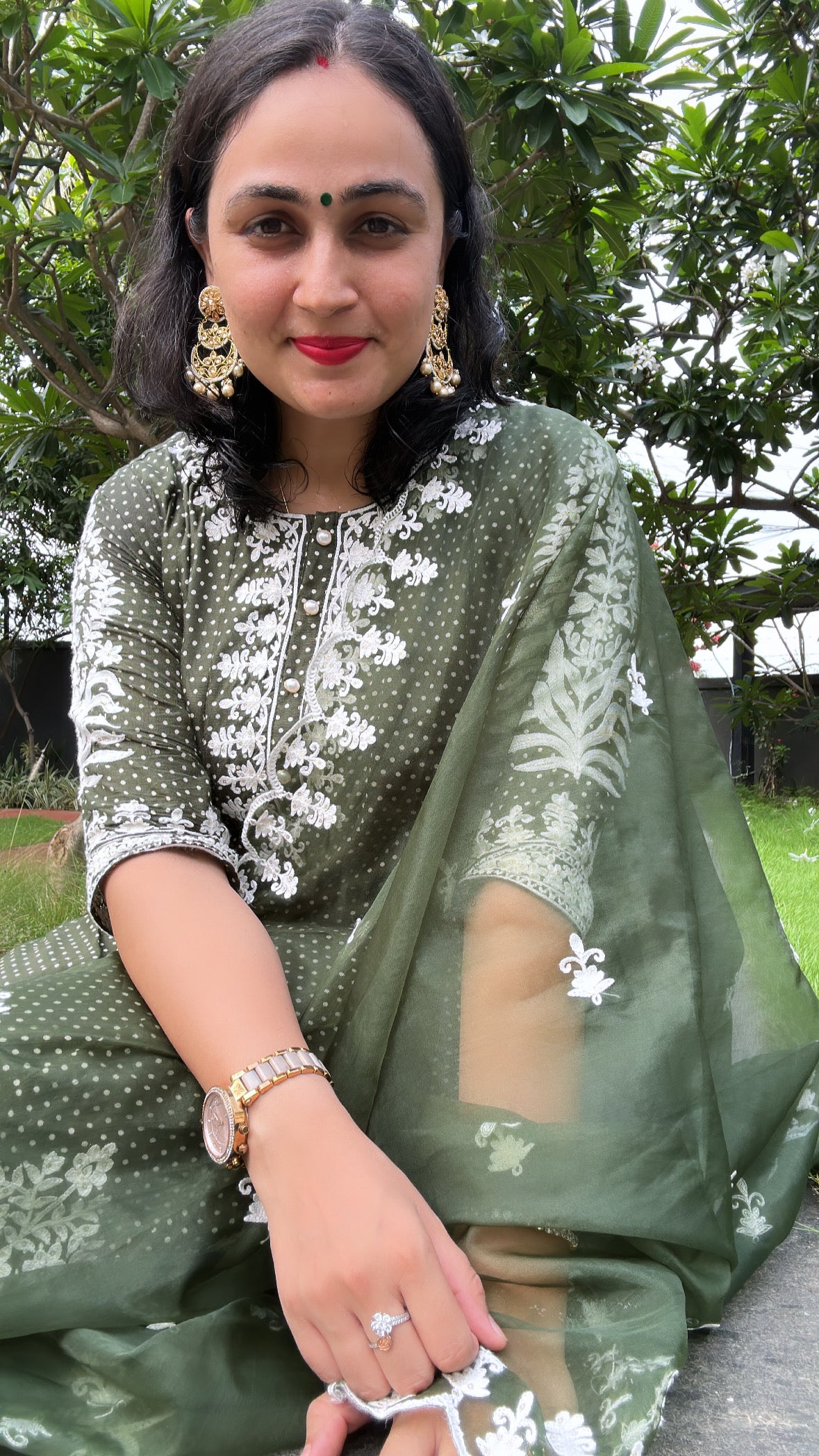 Enchanted Garden - Purple and Green Maxi Long Dress with Dupatta by Vastra by Monty