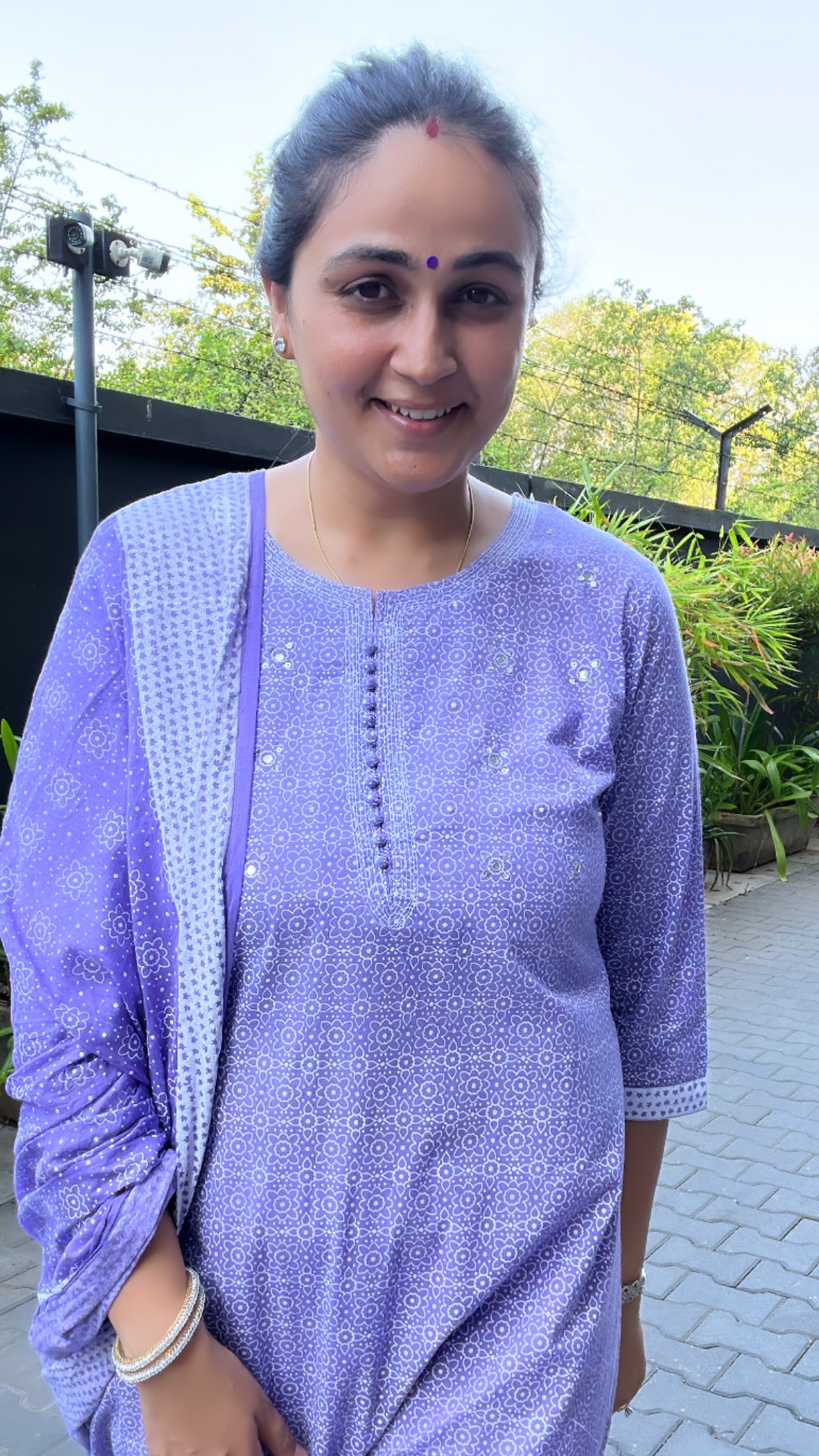 Graceful Harmony - Lavender, Pink, and Grey Cotton Suit Set by Vastra by Monty