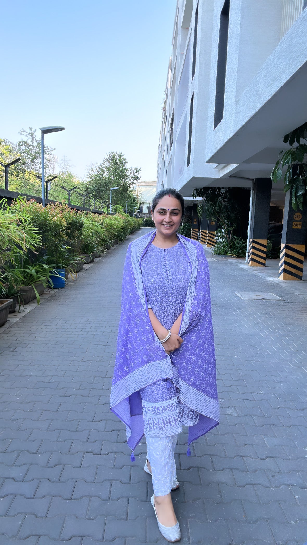 Graceful Harmony - Lavender, Pink, and Grey Cotton Suit Set by Vastra by Monty