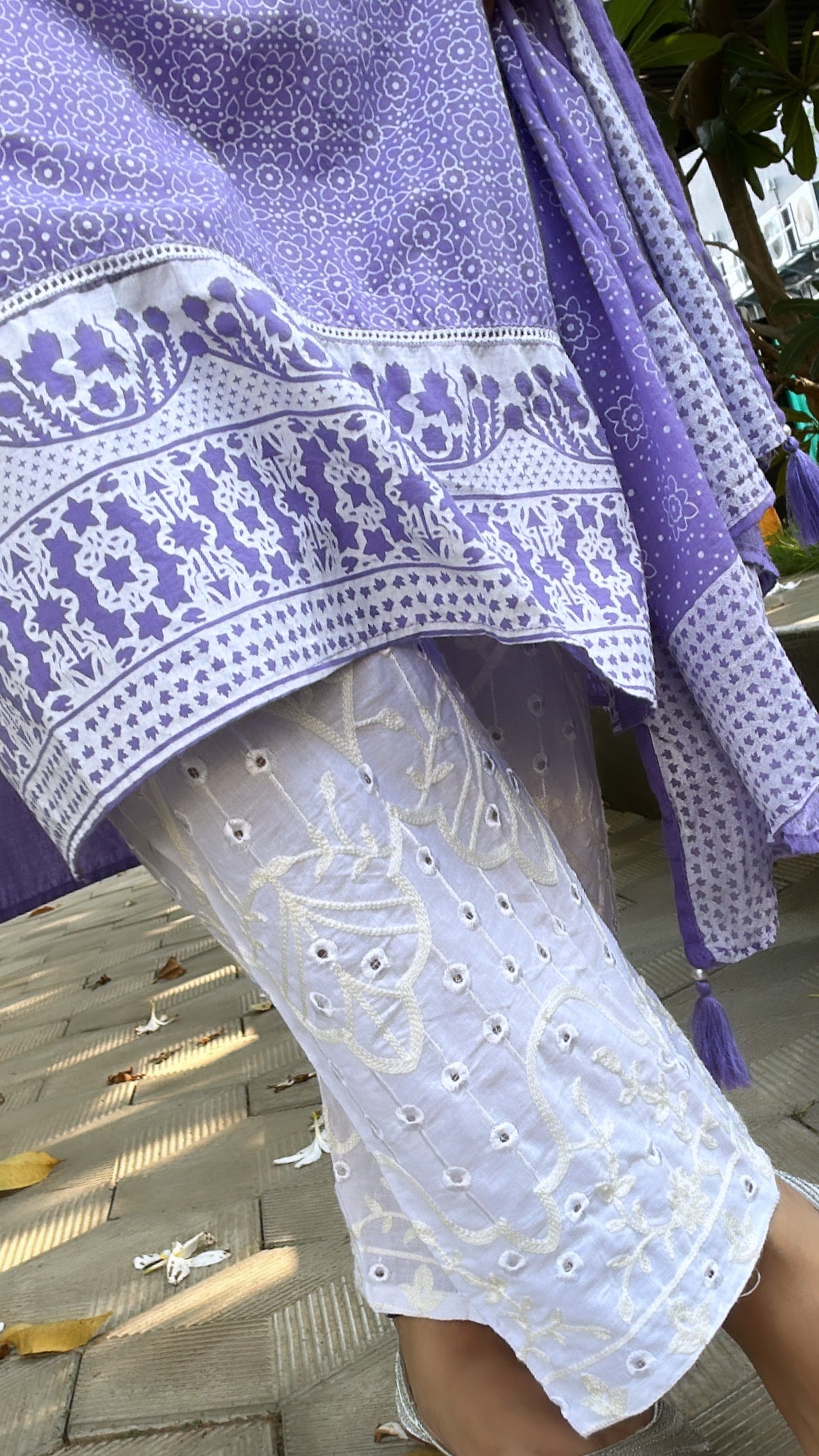 Graceful Harmony - Lavender, Pink, and Grey Cotton Suit Set by Vastra by Monty