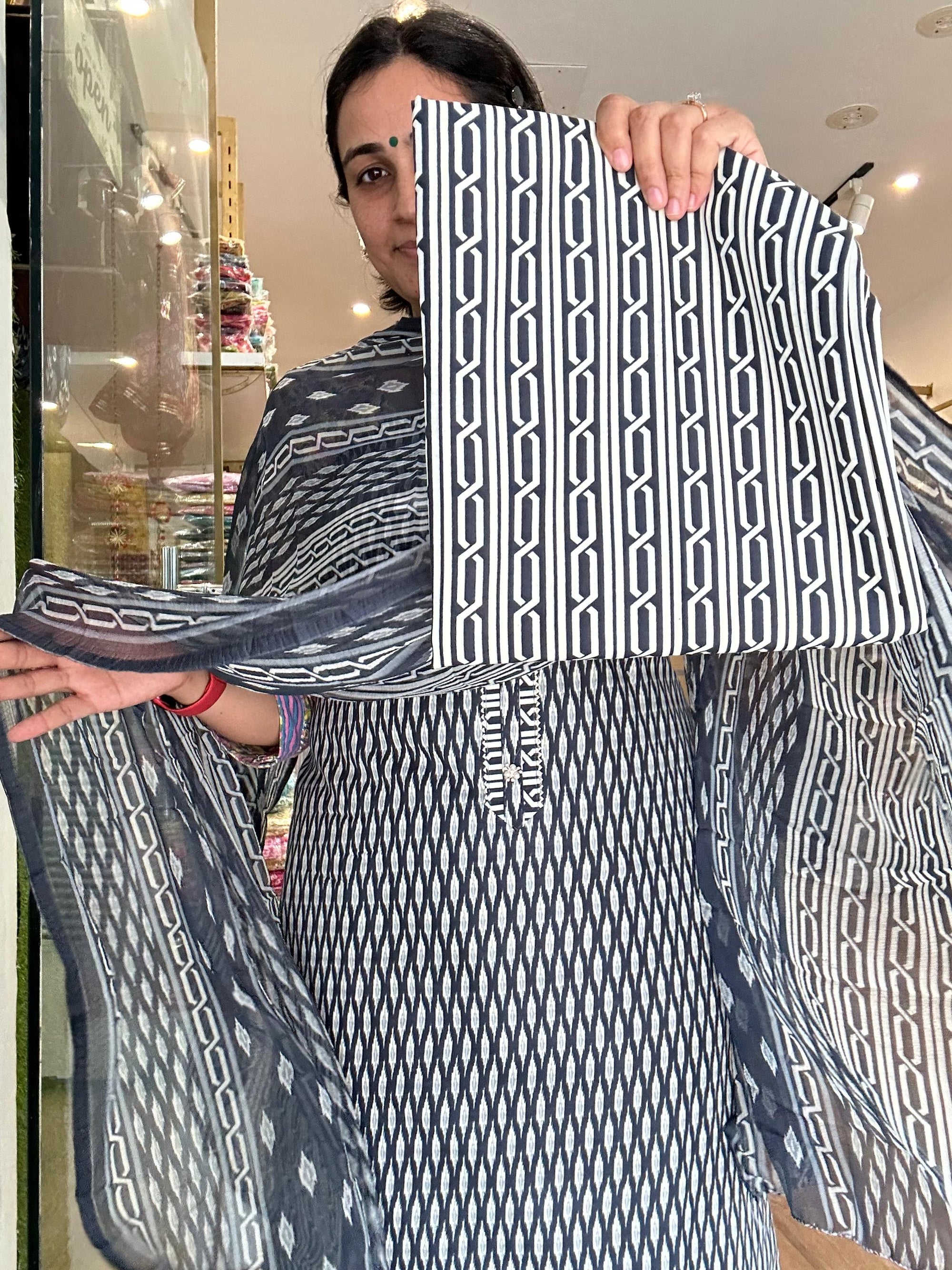 Geometric  Print Cotton Kurta Set
