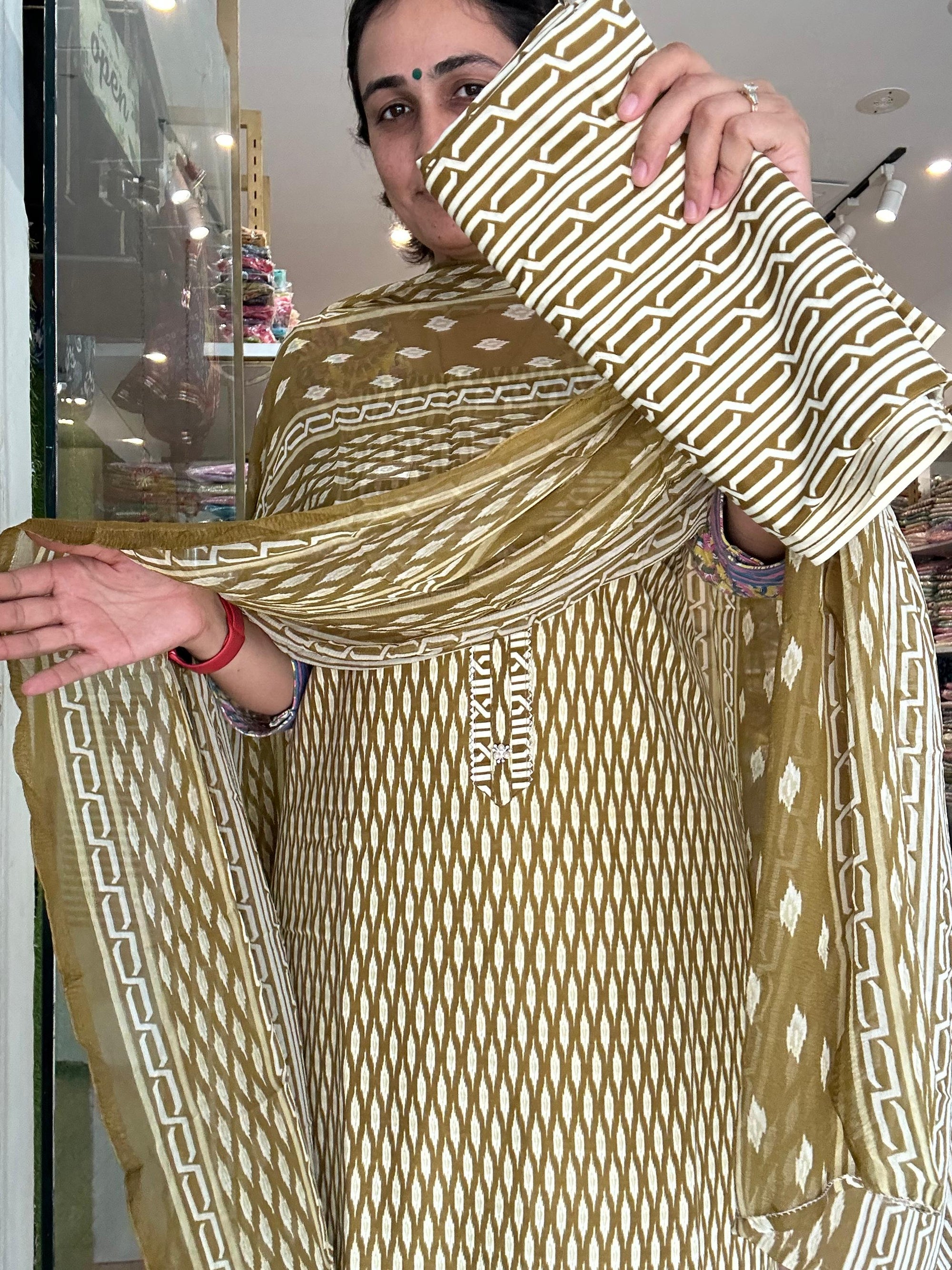Geometric  Print Cotton Kurta Set