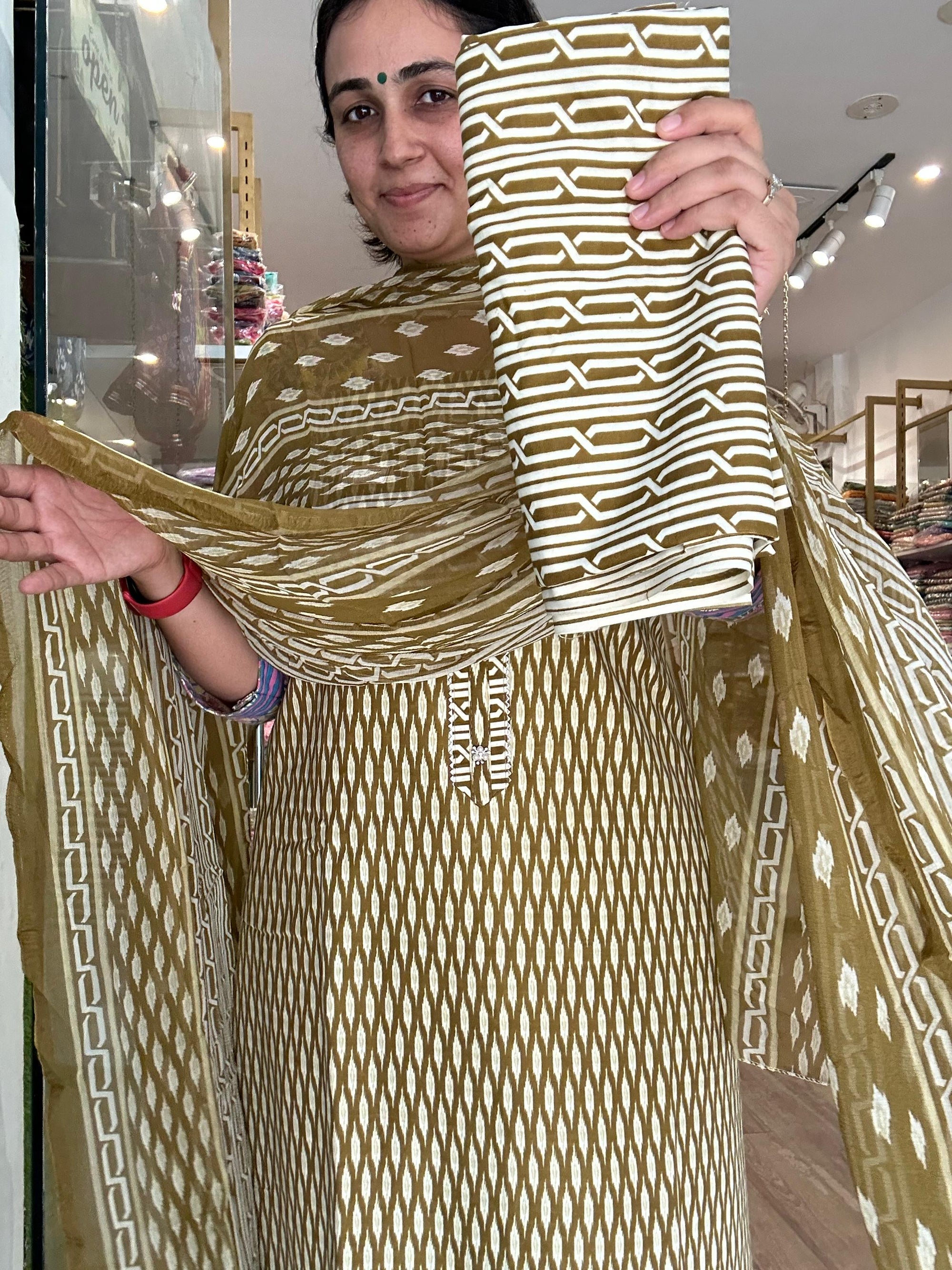 Geometric  Print Cotton Kurta Set