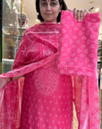 Elegant Grey Floral Cotton Suit Set