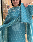 Elegant Grey Floral Cotton Suit Set