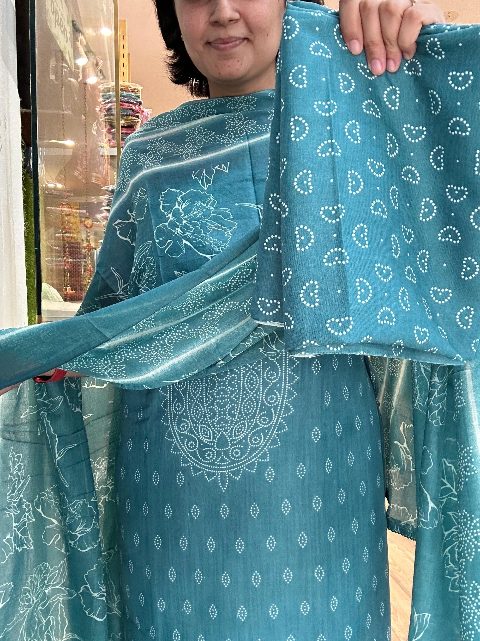 Elegant Grey Floral Cotton Suit Set
