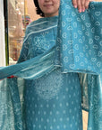 Elegant Grey Floral Cotton Suit Set
