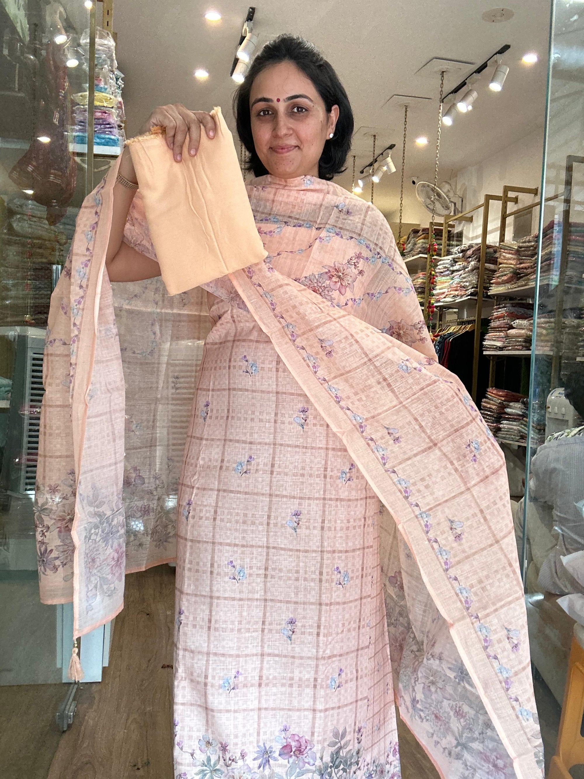 Elegant Floral Printed linen Kurti Set in Soft