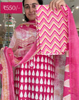 Elegant Cotton Printed Suit Set with Lace & Mirror Work – Multiple Shades