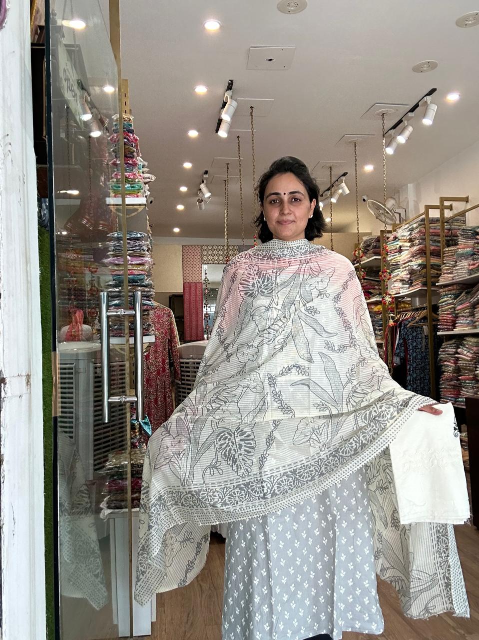 Blush Bloom Pink Cotton Suit Set with Floral Dupatta &amp; Embroidered Bottom
