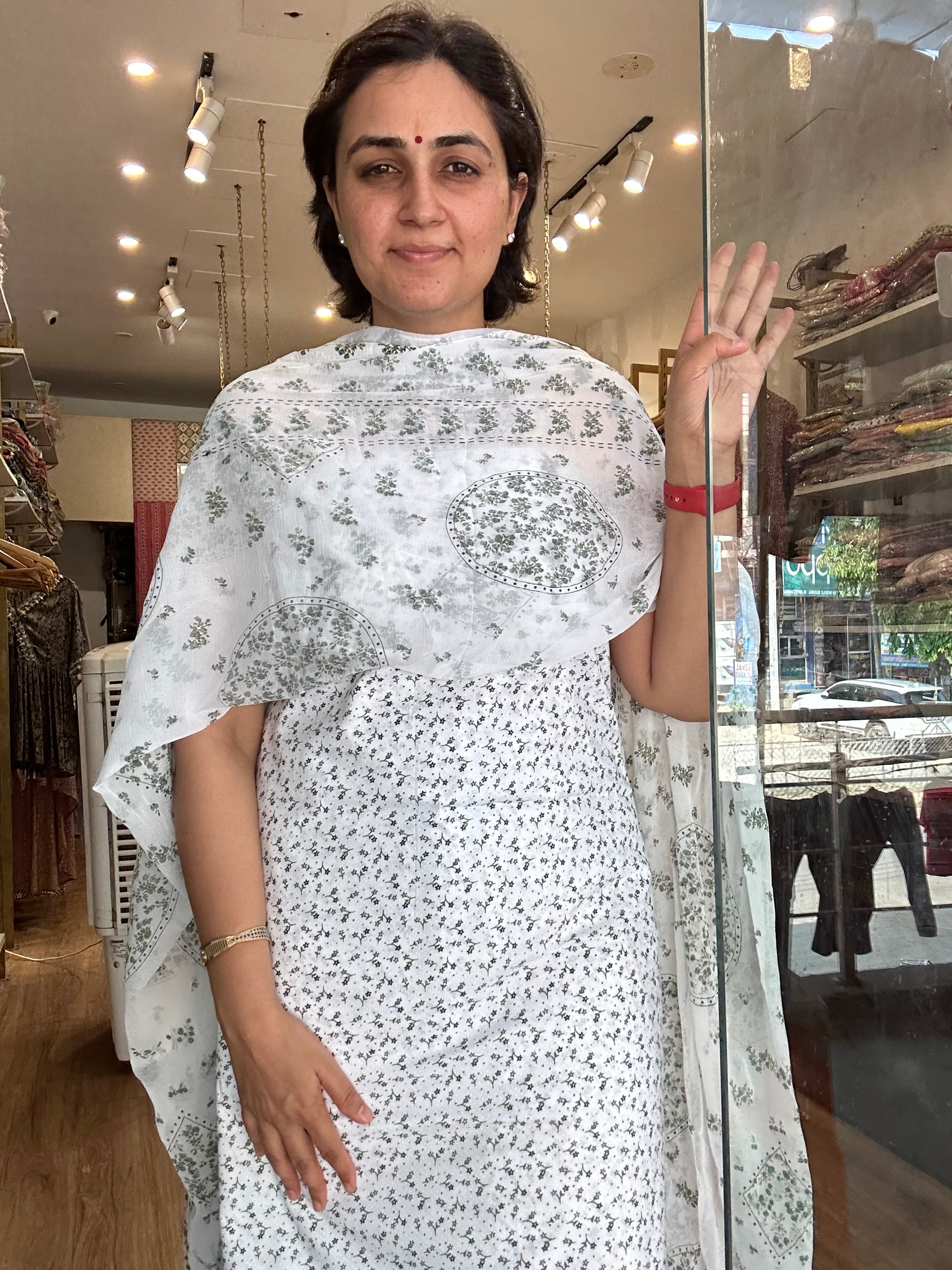 All-Over Cotton Suit with Chiffon Dupatta