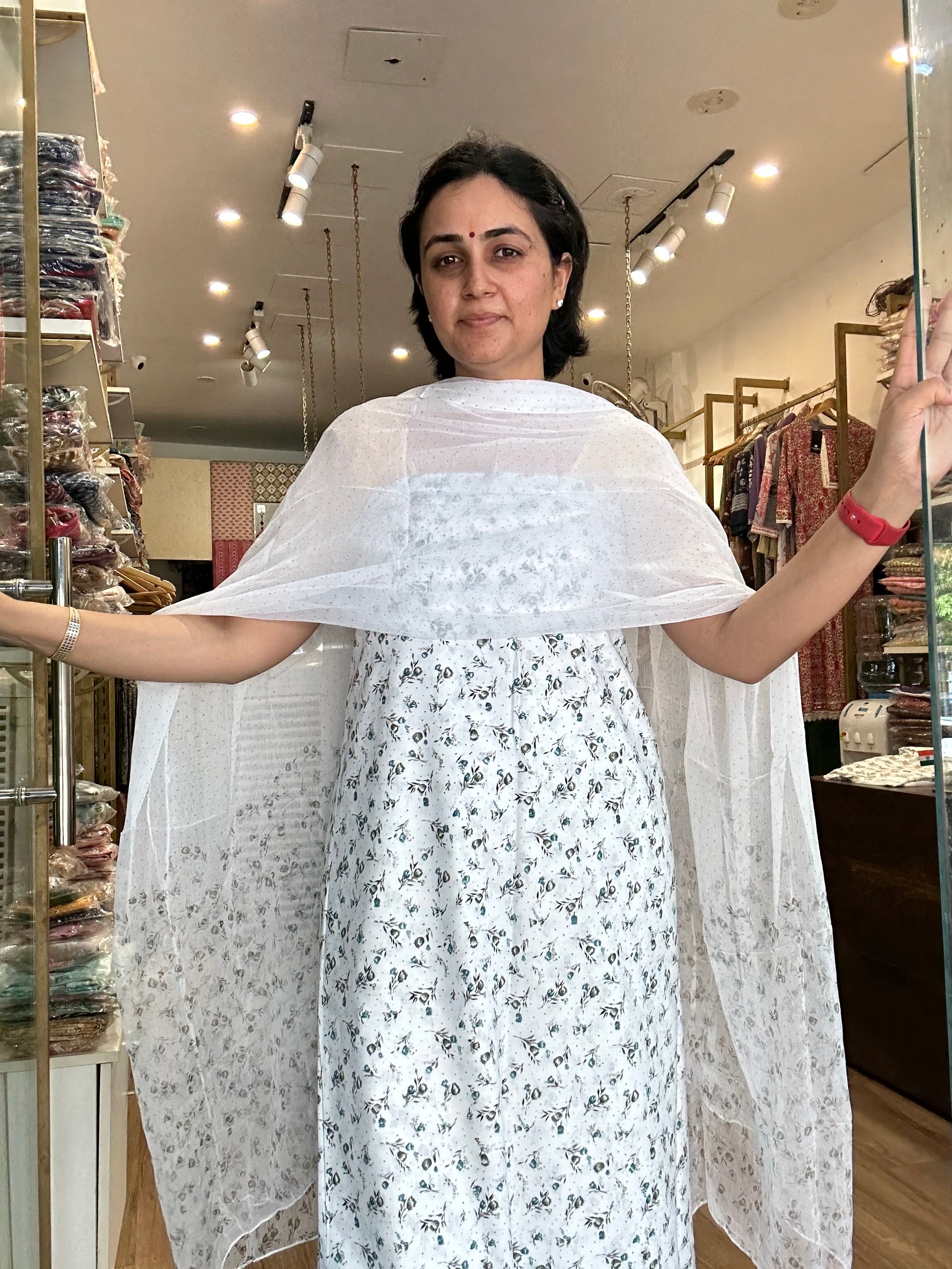 All-Over Cotton Suit with Chiffon Dupatta