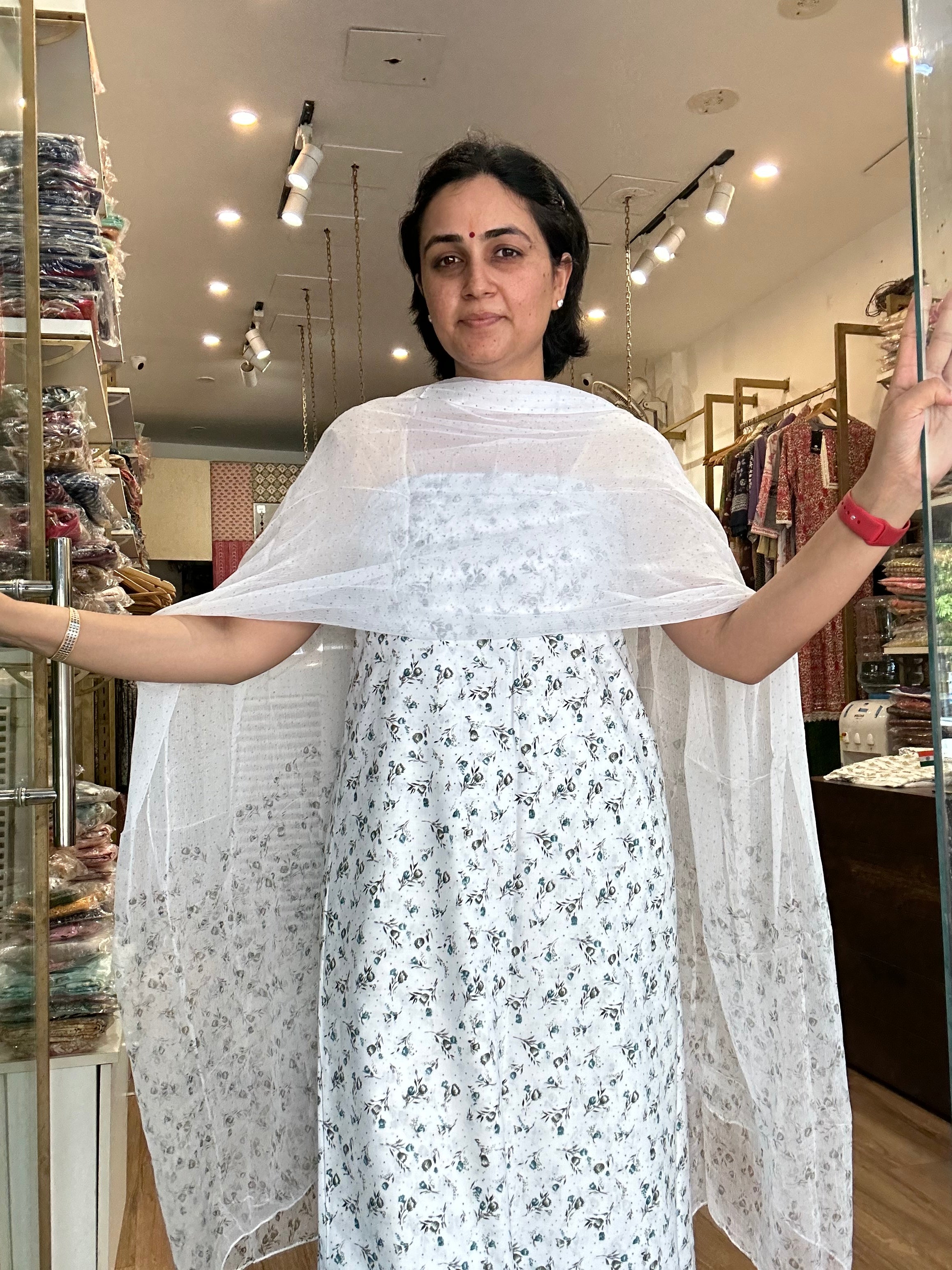 All-Over Cotton Suit with Chiffon Dupatta