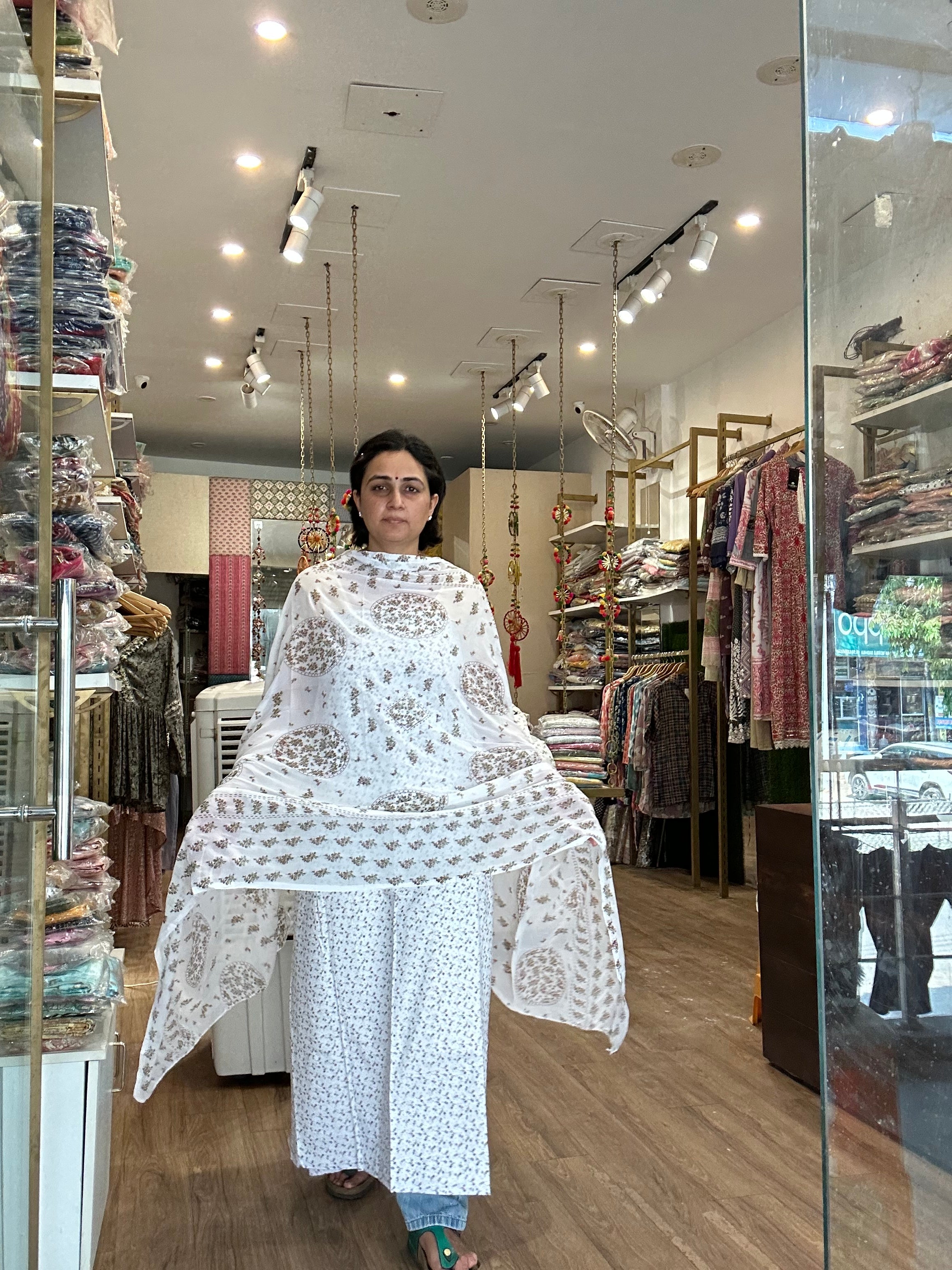 All-Over Cotton Suit with Chiffon Dupatta