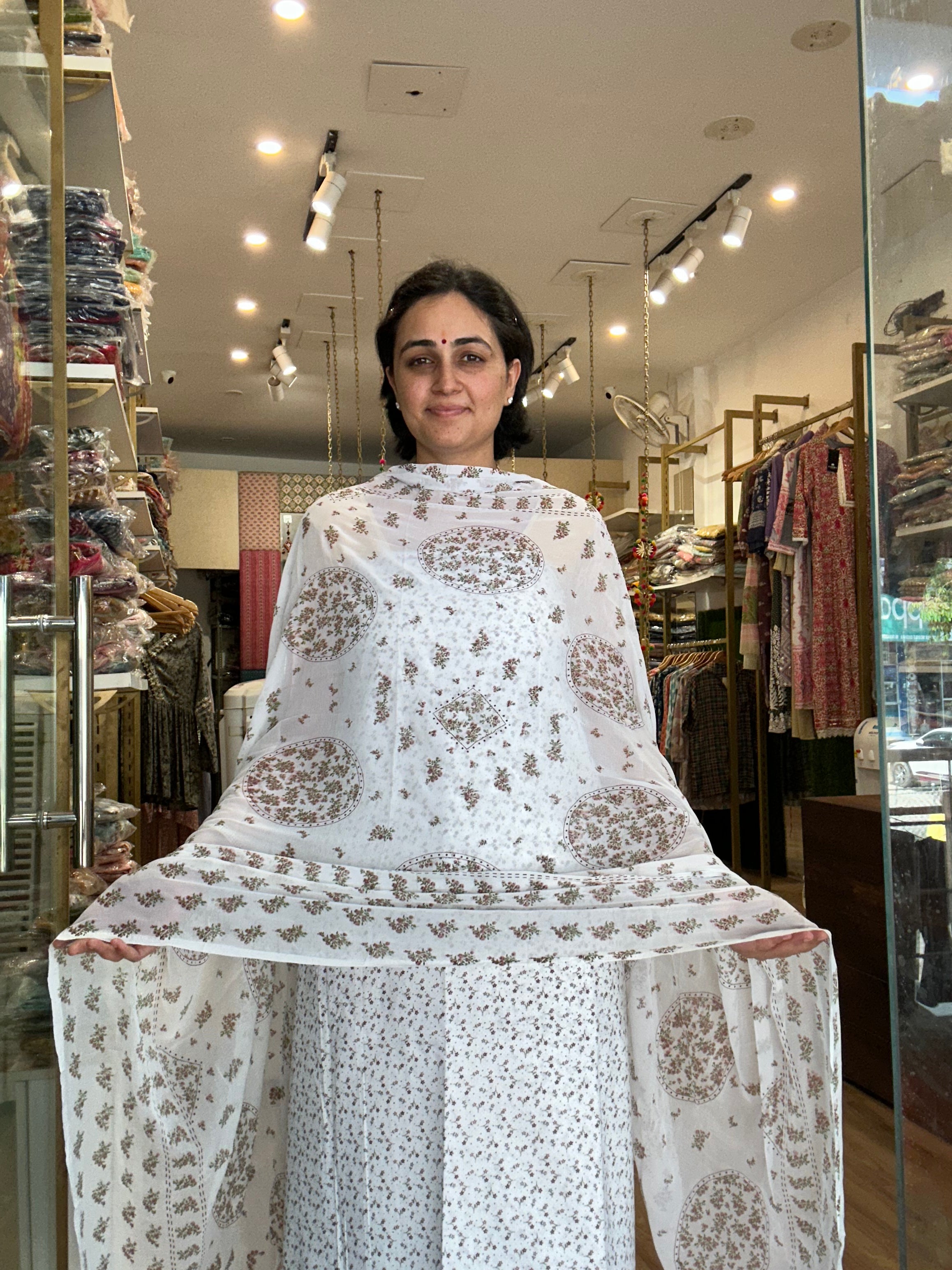 All-Over Cotton Suit with Chiffon Dupatta
