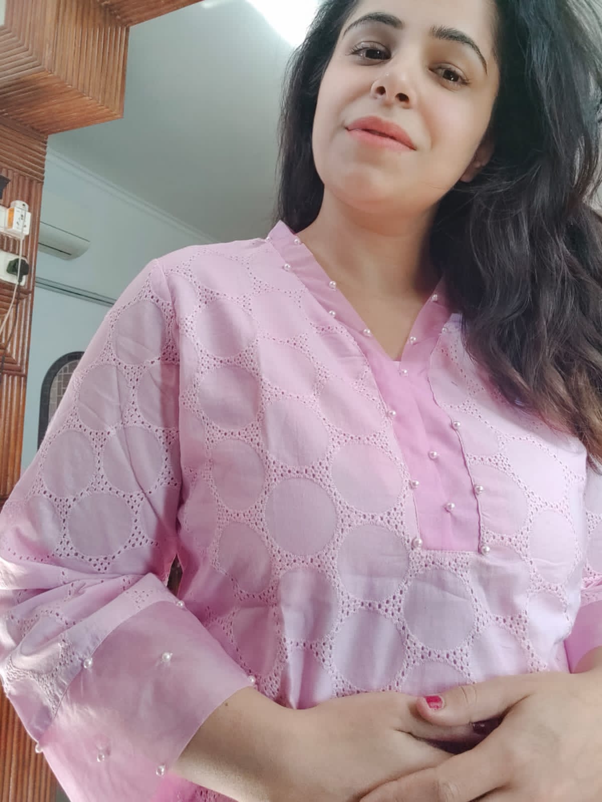 Blossoming Pearls - Pink and Blue Kurta Set by Vastra by Monty