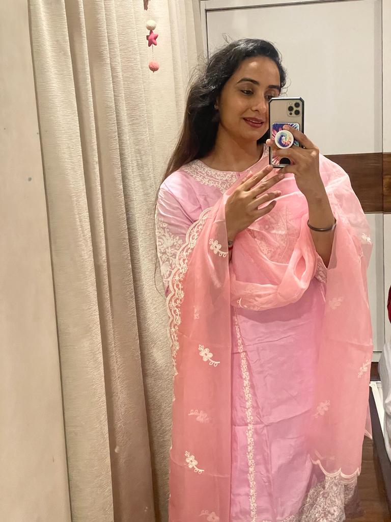 Paradise On Blue and Pink Dupatta Suit Set by Vastra by Monty
