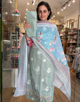 Elegant Floral Embroidered Suit Set in Pastel Shades