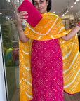 Bold Tie-Dye Suit Set with Traditional Motifs