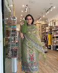 Colorful Geometric and Paisley Print Suit Set with Vibrant Dupatta