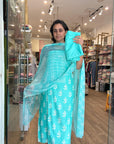 Soft Floral Print Suit Set with Sheer Dupatta
