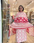Rose Red Floral Elegance Cotton Suit Set