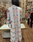 White Cotton Shirt-Collar Kurti with Multicolour Geometric Print