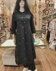 Black Cotton Kurti with White Diamond Embroidery