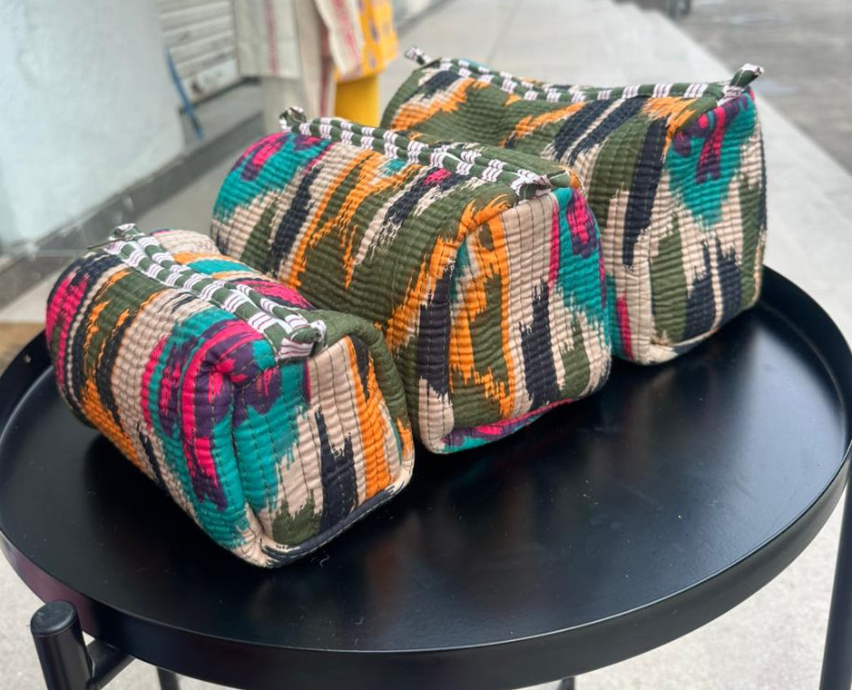 Handblocked-Quilted cotton pouch set OF 3
