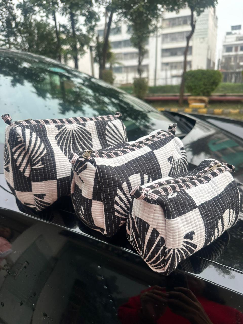 Handblocked-Quilted cotton pouch set OF 3