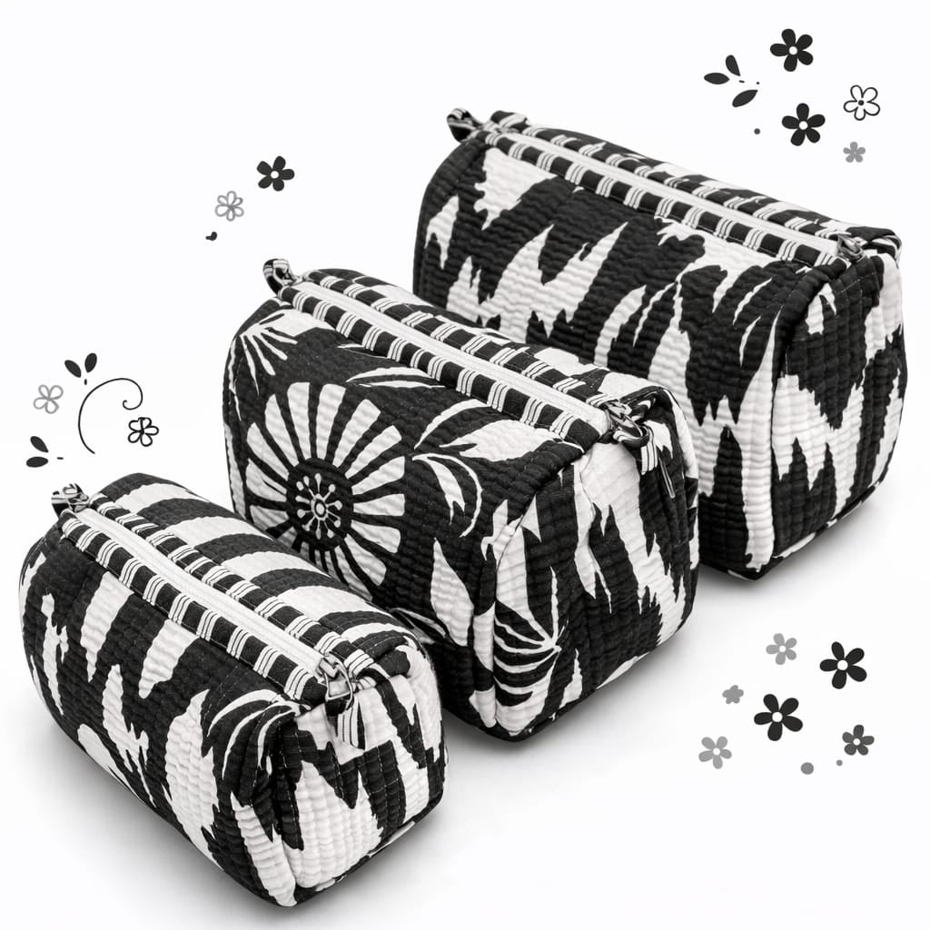 Handblocked-Quilted cotton pouch set OF 3