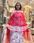 Floral Elegance Cotton Suit Set with Sheer Printed Dupatta