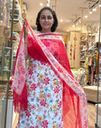 Floral Elegance Cotton Suit Set with Sheer Printed Dupatta