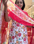 Floral Elegance Cotton Suit Set with Sheer Printed Dupatta