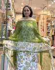 Floral Elegance Cotton Suit Set with Sheer Printed Dupatta