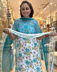 Floral Elegance Cotton Suit Set with Sheer Printed Dupatta